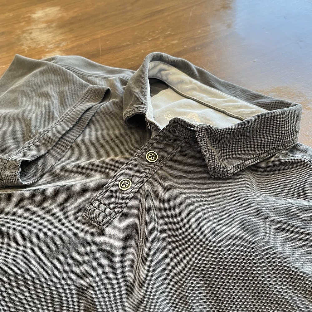 Tommy Bahama Polo Shirt Mens L Gray Excellent Tencel Blend Short Sleeve Marlin